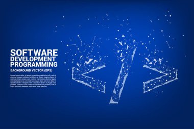 Nokta bağlantı hattı ile Vektör Polygon yazılım geliştirme programlama etiket simgesi. Programlama dil teknolojisi ve kodlama kavramı.