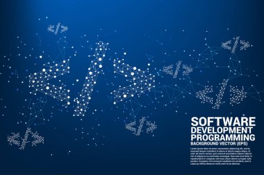 Nokta bağlantı hattı ile Vektör Polygon yazılım geliştirme programlama etiket simgesi. Programlama dil teknolojisi ve kodlama kavramı.