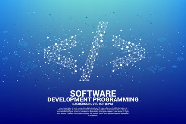 Nokta bağlantı hattı ile Vektör Polygon yazılım geliştirme programlama etiket simgesi. Programlama dil teknolojisi ve kodlama kavramı.