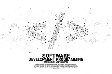 Nokta bağlantı hattı ile Vektör Polygon yazılım geliştirme programlama etiket simgesi. Programlama dil teknolojisi ve kodlama kavramı.