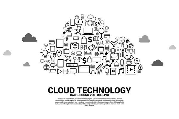 Τεχνολογία Cloud Υπολογιστικών Δικτύων Σχήμα Λειτουργικό Εικονίδιο Χρησιμότητας Έννοια Του — Διανυσματικό Αρχείο