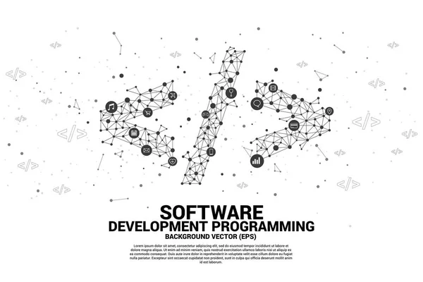 Etiqueta de programación de desarrollo de software vectorial con línea de conexión de puntos e icono de utilidad funcional. Concepto para la programación de la tecnología del lenguaje y la codificación . — Archivo Imágenes Vectoriales