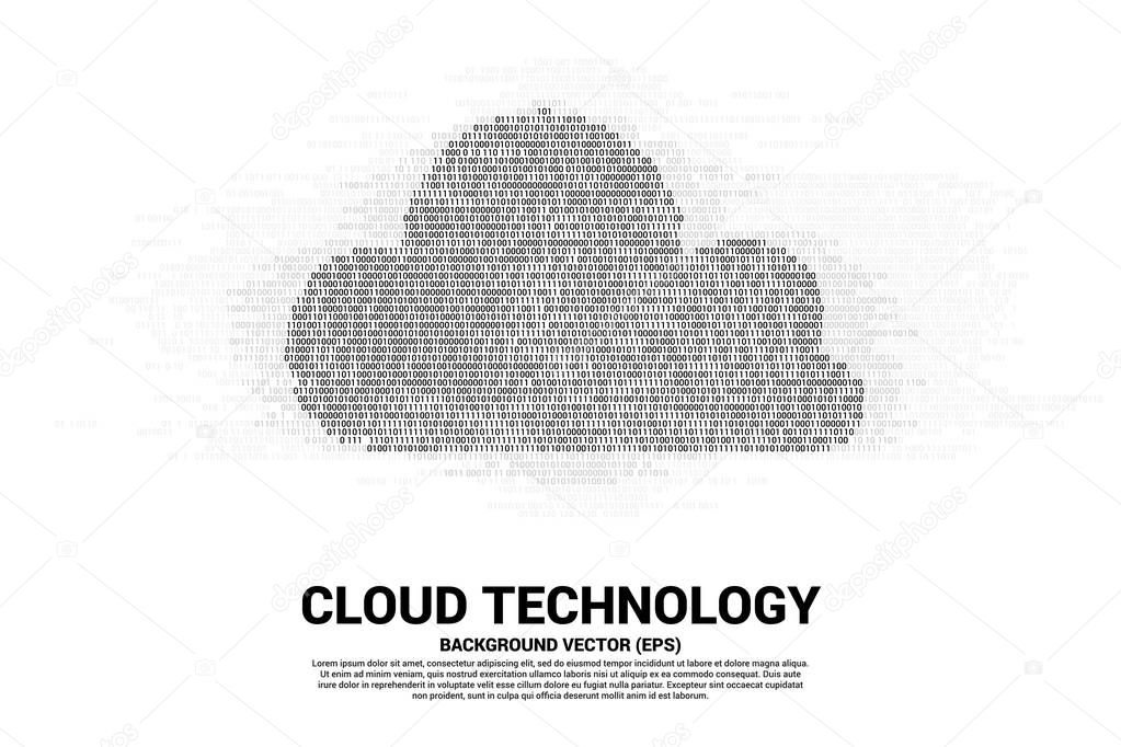 Vector software cloud with one and zero binary code style digit matrix style. Concept for cloud technology computing.
