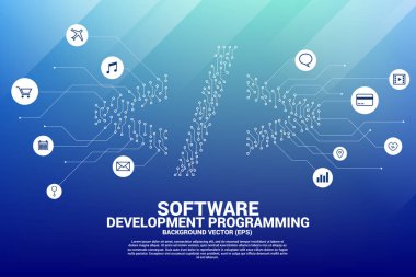 Vektör nokta hattı devre kartı tarzı yazılım geliştirme programlama etiket simgesi bağlayın. Programlama dil teknolojisi ve kodlama için Kavram Kavramı.