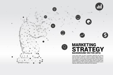 pazarlama sembolü ile şövalye satranç taşı düşük çokgen nokta bağlı çizgi. planlama ve strateji düşünme simgesi