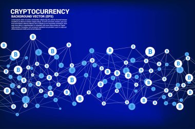 Polygon nokta bağlantı hattından vektör bitcoin simgesi. Kripto para birimi teknolojisi ve finansal ağ bağlantısı kavramı.