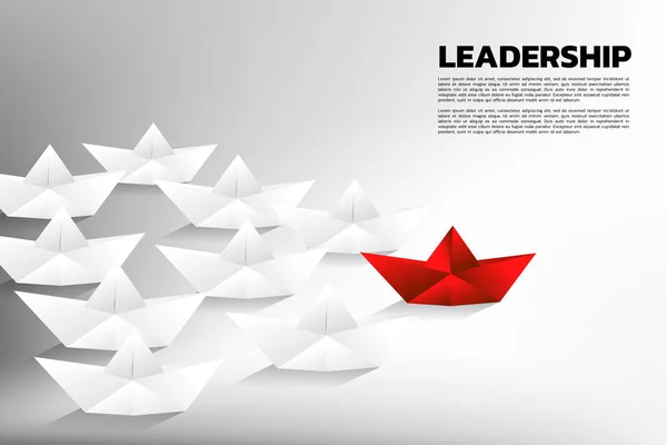 Navire en papier origami rouge menant le groupe de blanc. Business Concept de leadership d'équipe . — Image vectorielle