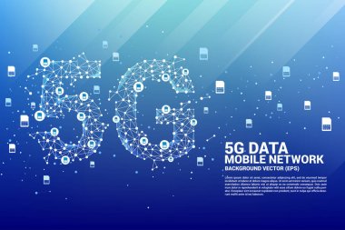 Vektör Polygon nokta hattı 5g mobil ağ ağ şeklinde bağlantı. Mobil sim kart teknolojisi ve ağ için konsept.