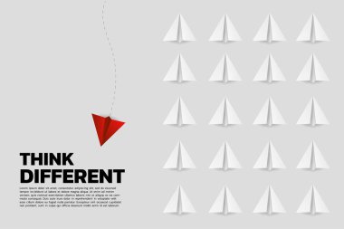 kırmızı origami kağıt uçak beyaz grup farklı bir şekilde gidin. İş Kavramı nın bozulması ve vizyon misyonu.