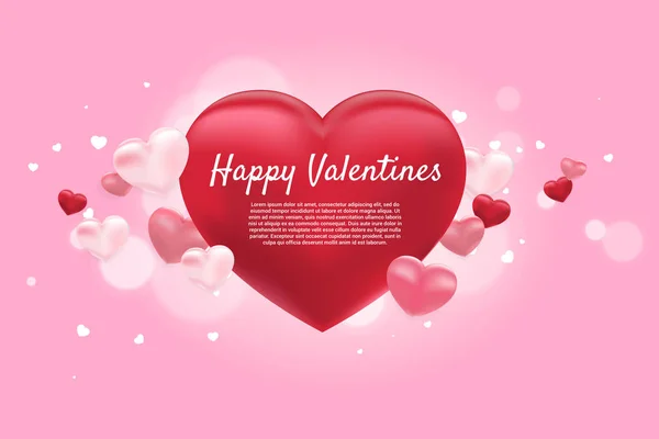 Corazón 3D globo concepto de fondo gráfico. Día de San Valentín y el amor banner tema y cartel — Archivo Imágenes Vectoriales