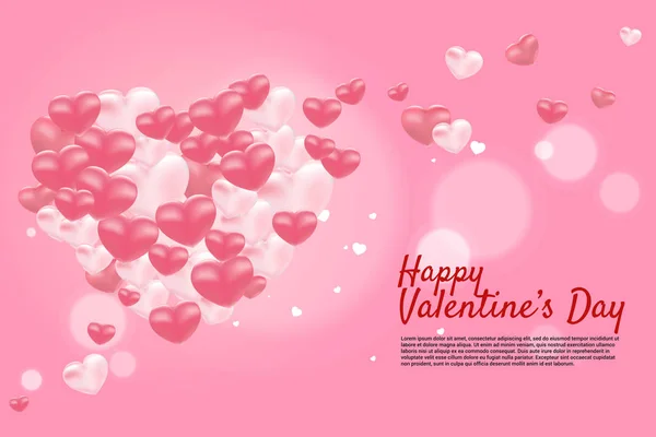 Coração conceito de fundo gráfico balão 3D. Dia dos namorados e banner tema do amor e cartaz —  Vetores de Stock