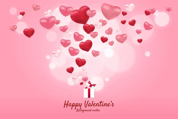 Herz 3D fliegen aus Geschenkbox Hintergrundkonzept. Valentinstag und Liebe Thema Banner und Plakat — Stockvektor
