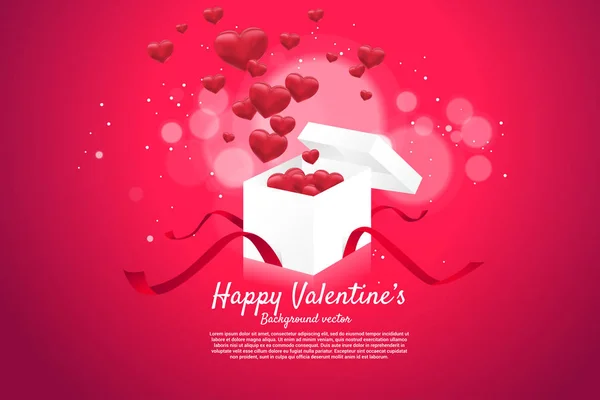 Hart 3D vliegen van geschenk doos achtergrond concept. Aftelkalender voor Valentijnsdag en liefde thema banner en poster — Stockvector