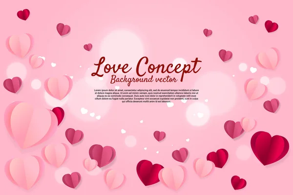 Heart paper art flying graphic background concept. valentine's day and love theme banner and poster — Stock Vector