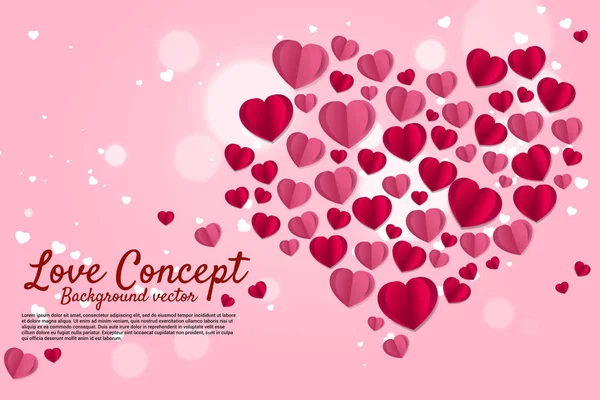 Heart paper art flying graphic background concept. valentine's day and love theme banner and poster — Stock Vector