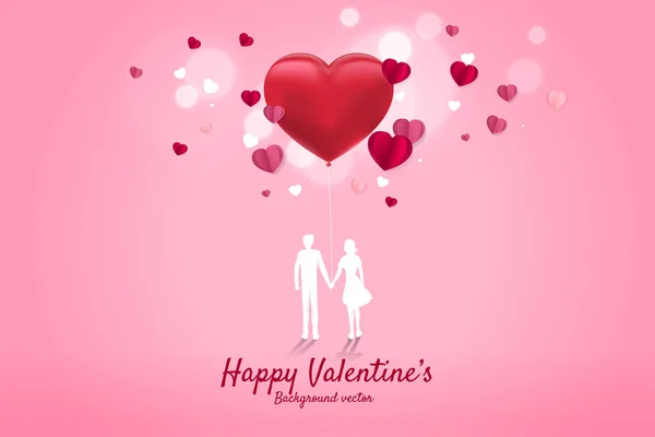 Lover couple holding hand with heart shape balloon. valentine's day and love and anniversary theme. — Stock Vector