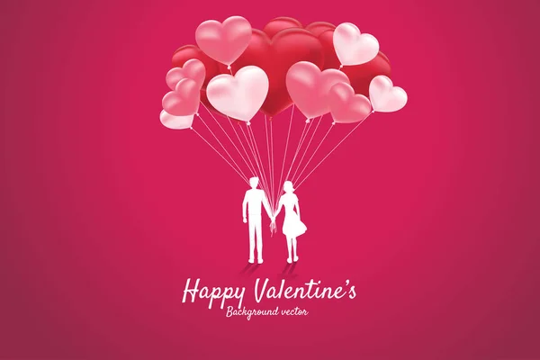 Couple amoureux tenant la main avec ballon en forme de coeur. Saint Valentin et thème amour et anniversaire . — Image vectorielle