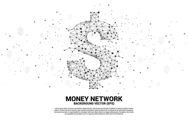 Ícone de dólar de dinheiro vetorial da linha de conexão de ponto de polígono. Conceito para conexão de rede financeira . — Vetor de Stock