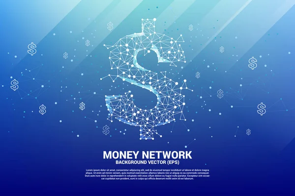 Vektor-Geld-Dollar-Symbol von der Polygon-Punkt-Verbindungslinie. Konzept zur Anbindung an Finanznetzwerke. — Stockvektor