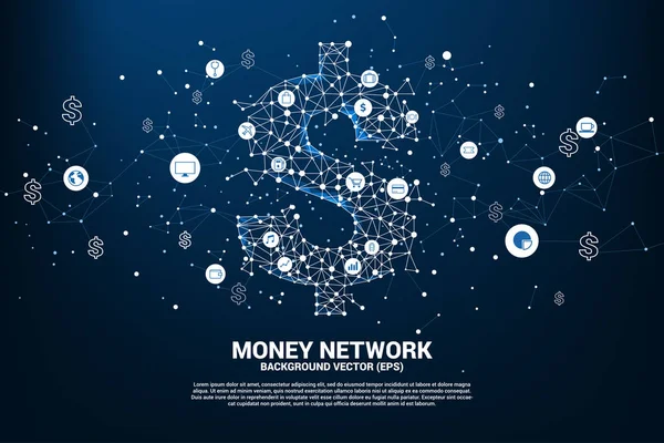 Polygon nokta bağlantı hattından vektör para dolar simgesi. Finansal ağ bağlantısı kavramı. — Stok Vektör