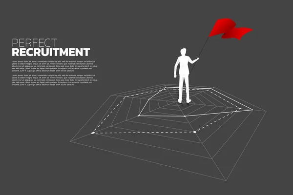 Sziluettje üzletember zászló állt a pók chart. A tökéletes munkaerő-felvétel fogalma. Humán erőforrás. tedd a megfelelő embert a megfelelő állásba. — Stock Vector