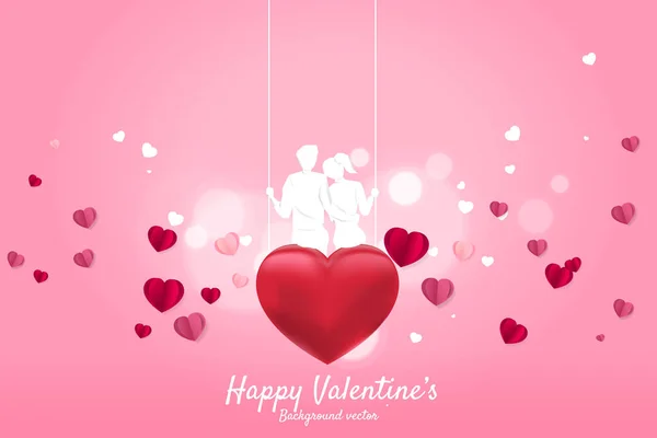 Couple amoureux assis ensemble sur le swing dans la scène romantique. Saint Valentin et thème amour et anniversaire . — Image vectorielle