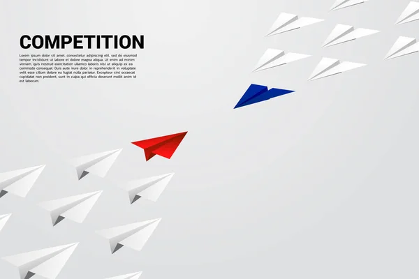 competition of blue and red origami paper airplane. Concept of Business competition and battle.