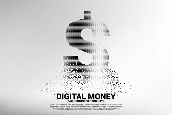 Uçan kare pikselden vektör para dolar simgesi. Finansal ağ bağlantısı kavramı. — Stok Vektör