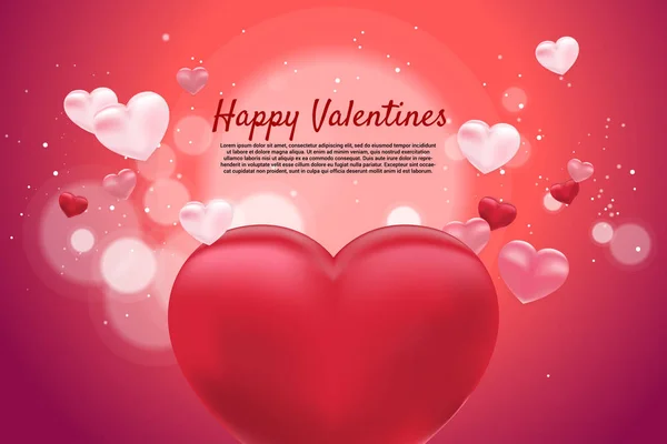 Heart 3D balloon graphic background concept. valentine's day and love theme banner and poster — Stock Vector