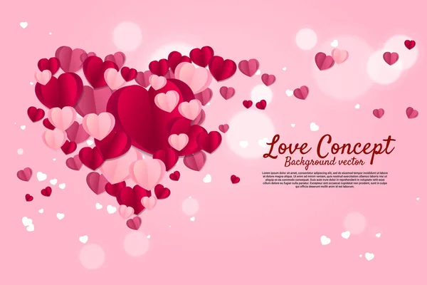 Heart paper art flying graphic background concept. valentine's day and love theme banner and poster — Stock Vector