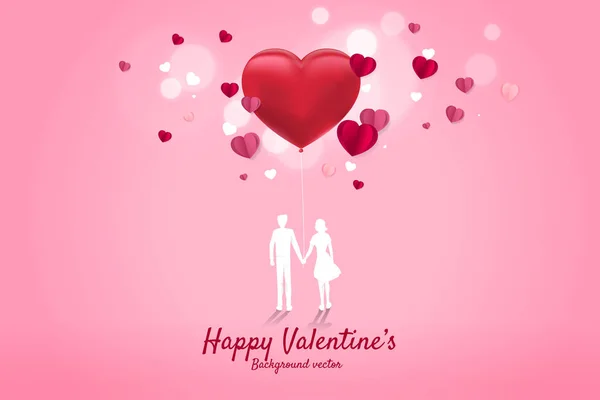 Amante casal de mãos dadas com balão em forma de coração. Dia dos namorados e tema de amor e aniversário . — Vetor de Stock