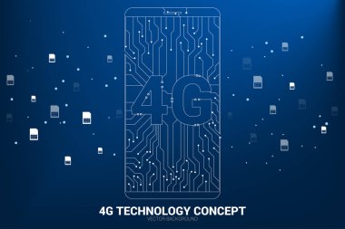 Vektör 4g nokta bağlantı hattı devre kartı tarzı cep telefonu simgesi. Mobil veri ağının veri aktarımı için konsept.