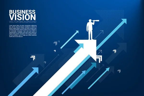 Silhueta de homem de negócios e telescópio em mover seta para cima. conceito de negócio de crescimento e liderança . — Vetor de Stock