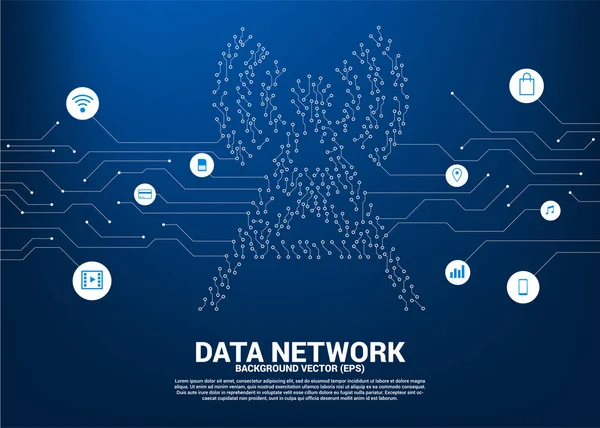 L'icona della torre dell'antenna vettoriale collega l'icona dei dati mobili in stile circuito stampato. Concetto per il trasferimento dati di rete dati mobile e wi-fi . — Vettoriale Stock