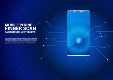Cep telefonu ekranında parmak tarama simgesi. Ağda güvenlik ve özelleştirme teknolojisi için arka plan konsepti