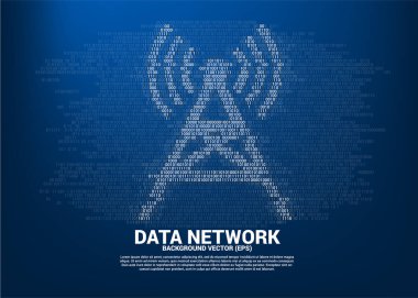 Vektör anten kulesi simgesi ikili kod stili. Mobil ve wi-fi veri ağının veri aktarımı için konsept.