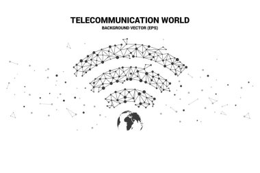 Polygon nokta bağlı çizgiden küre merkezi ile Vektör wi-fi simgesi. Telekomünikasyon ve cep telefonu teknoloji ağı dünya için kavram.