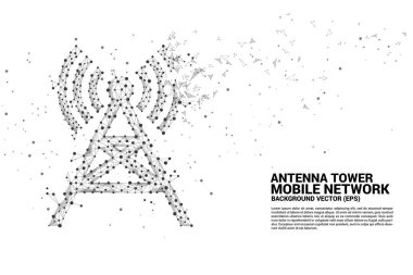 Nokta ve hat bağlantısından Anten Kulesi simgesi çokgen stili. Telekomünikasyon mobil ve veri teknolojisi kavramı