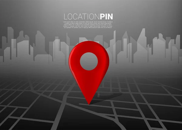 Indicatore di posizione 3D sulla mappa stradale della città con sfondo dell'edificio. Concetto di sistema di navigazione GPS infografica — Vettoriale Stock