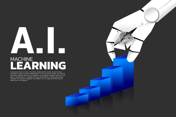 Robot kézmozdulat húzza magasabbra az üzleti grafikont. A gépi tanulás, a mesterséges intelligencia és a zavarok üzleti koncepciója. — Stock Vector