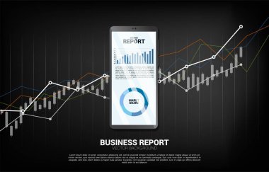 grafik arka plan ile cep telefonu iş grafiği raporu. Dijital iş büyümesi ve trend raporu için konsept