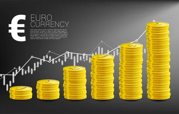 Růstový graf se zásobníkem měny euromincí a dobrým pozadím obchodního grafu. Koncepce úspěšných investic a růstu v podnikání — Stockový vektor