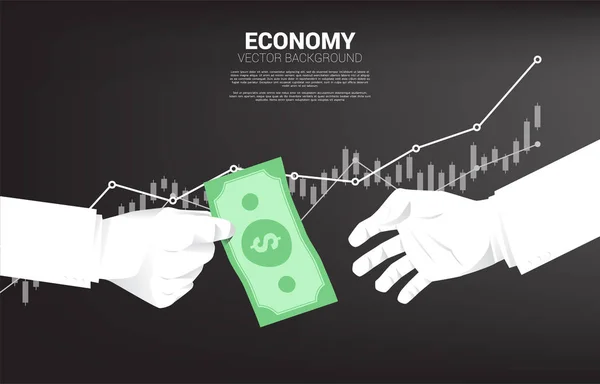 Бізнесмен дає гроші іншій банкноті. бізнес-концепція оплати економічного зростання — стоковий вектор