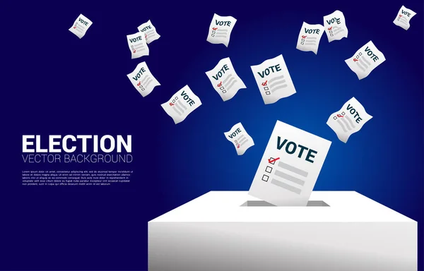 Літаючий бюлетень для голосування, поставлений у виборчу скриньку. концепція фону теми виборів . — стоковий вектор