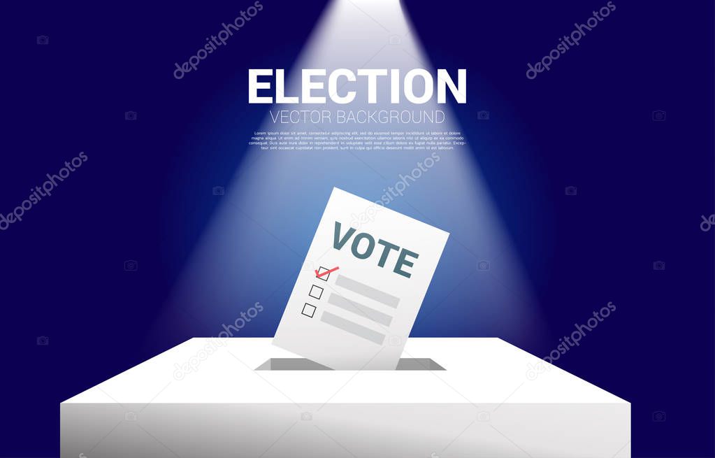vote paper put in election box. concept for election vote theme background.