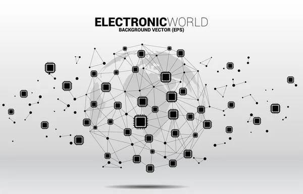 Cpu simgesi çokgen nokta bağlı çizgi ile World Globe. Küresel işlemci teknolojisi için konsept . — Stok Vektör