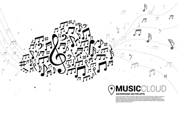 Moln musik och ljudteknik koncept. musik melodi antecknings format moln ikon. — Stock vektor