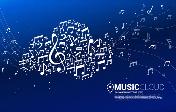 Cloud music and sound technology concept.music melody note shaped cloud icon. — Stock Vector