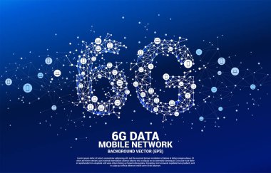 Vektör Polygon nokta cihaz simgesi ile 6g mobil ağ şeklinde hat bağlı. Cep telefonu veri teknolojisi için konsept.
