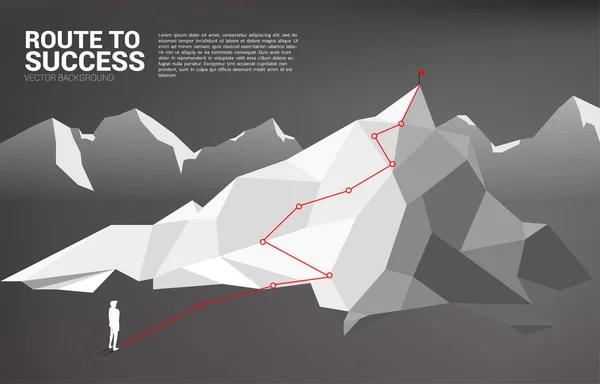 산 꼭대기로 가는 길: 목표, 미션, 비전, 커리어 경로의 개념. 산 정상까지 등반을 위한 경로의 주요 비주얼, 커리어 성공을 나타냅니다. — 스톡 벡터